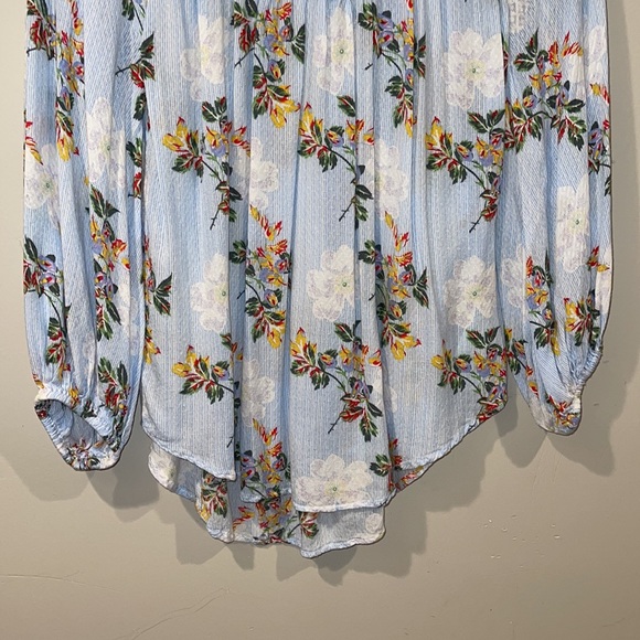 Anthropologie Maeve Blue Striped Floral Print Blouse - Women’s Size 0 - Picture 6 of 10
